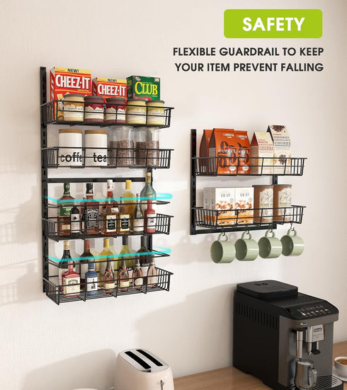 Over The Door Pantry Organizer, 6-Tier Adjustable Hanging Baskets, Metal Wall Mount Spice Rack for Home & Kitchen -