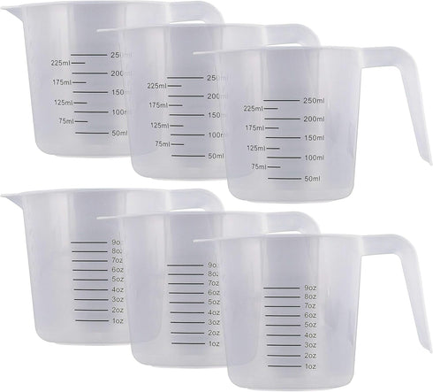 U.S. Kitchen Supply Plastic Measuring Cups with Handles - 8 oz Liquid Measuring Cup Set of 6, Clear Microwave Safe