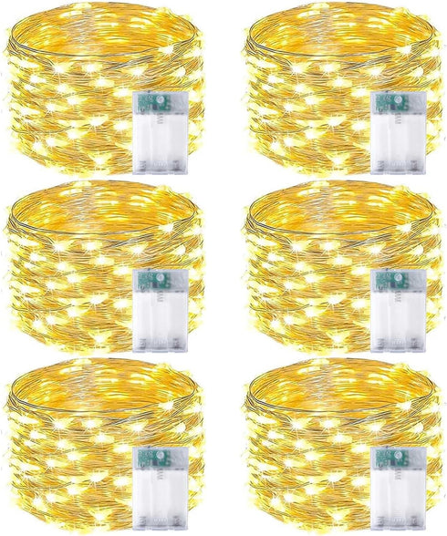 6-Pack Fairy Lights Battery Operated with Timer, Waterproof 16FT 50 LED String