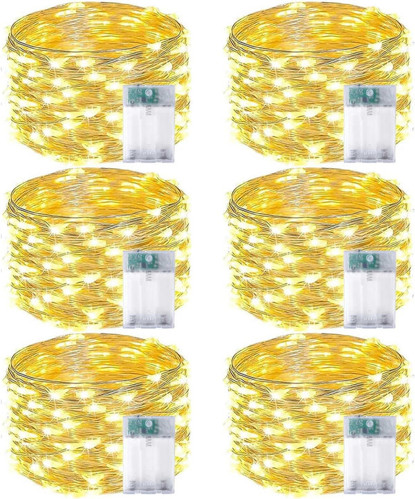 6-Pack Fairy Lights Battery Operated with Timer, Waterproof 16FT 50 LED String