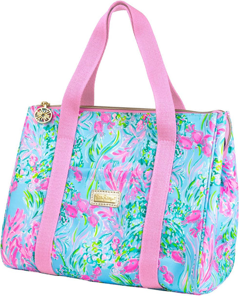 Lilly Pulitzer Cute Lunch Bag for Women, Insulated Tote Bag, Large Capacity Blue Mini Cooler with Storage Pocket