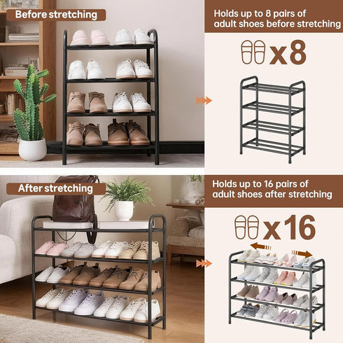 Aniston 17.6"-32" 4 Closet, Expandable Shoe Rack, Adjustable Small Shoe Rack, Tier Metal Shoe Shelf for for Entryway