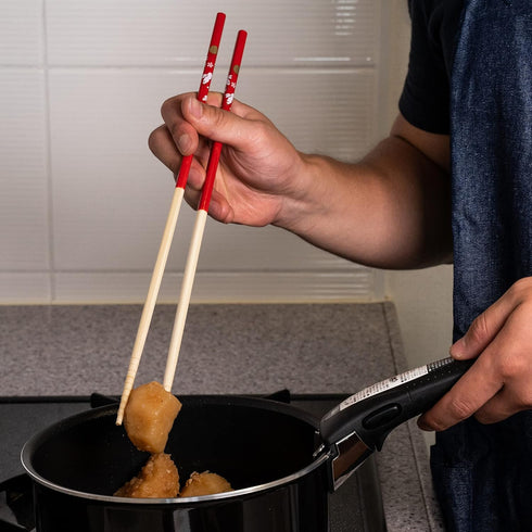 Long Japanese Cooking Chopsticks, Bamboo Wood Saibashi 13in - Made in Japan, Red (13x0.31)