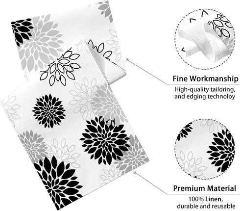 LXXTK 13x90 Inch (13"x90", Dahlia Flower Table Runner Farmhouse Blue Gray Runners Modern Table Decorations Rustic