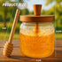 Set, Loscarol Honey Jar with Dipper and Lid - Bohemian Vintage Glass Honey Pot with Wooden Honey Dippers Stick Wide