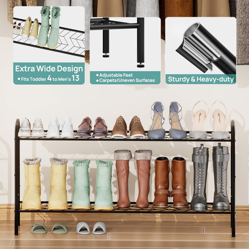 Closet, 3-Tier 15-18 viewcare Long Shoe Rack for Extra Long Shoe Rack for Entryway & Garage, Sturdy Metal Construction