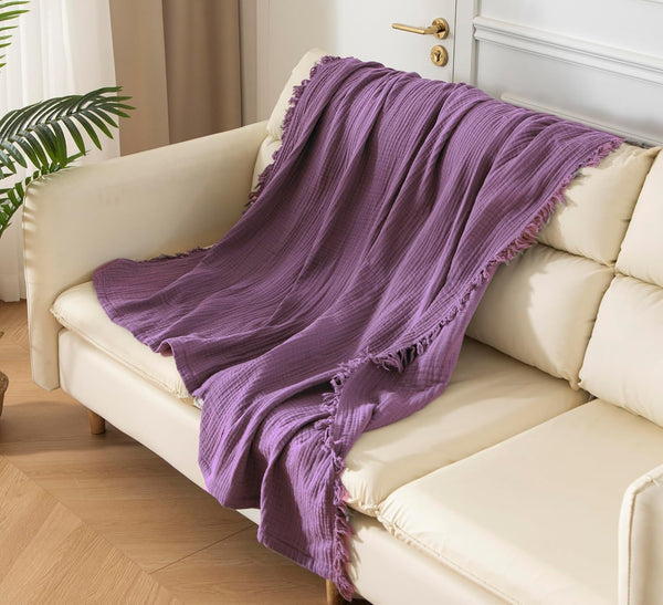 KyraHome 100% Organic Cotton 60"x80" Large Cotton Throw Blanket for Couch, Women, Plant
