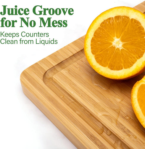 Set 3 Bamboo Cutting Board For Kitchen, Bamboo Cutting Board of with Juice Groove, Double-Sided Chopping Board Serving