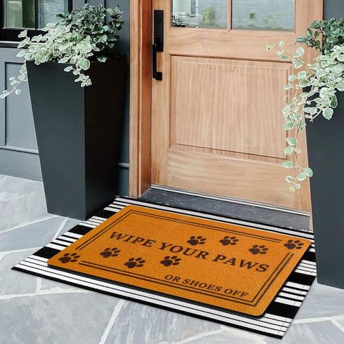 Wipe Your Paws Door Mat for Front Door,Shoes Off Coir Doormat for Outside Entrance Funny Welcome mats 30x17 inch Heavy duty doormats with Anti-Slip Rubber Backing ,Perfect Home Decor for Porch by Faptoena
