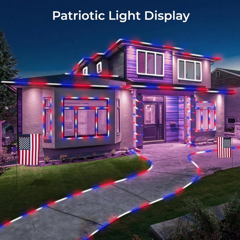 WYZworks 108LEDs 10ft LED USA Patriotic Rope Lights, Outdoor ETL Certified Waterproof Permanent Light