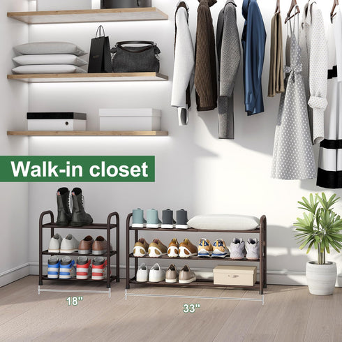 kiplant Closet, 3-Tier Closet, Expandable Shoe Rack for Shoe Organizer for Metal Adjustable Black Shoe Shelf Storage