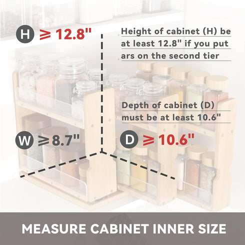 Barlorie 3 Drawers(2"&3") 8.6"W,2-Tier,No Bamboo Pull Out Spice Rack Organizer for Cabinet, Slide-Out with Wide Drawer