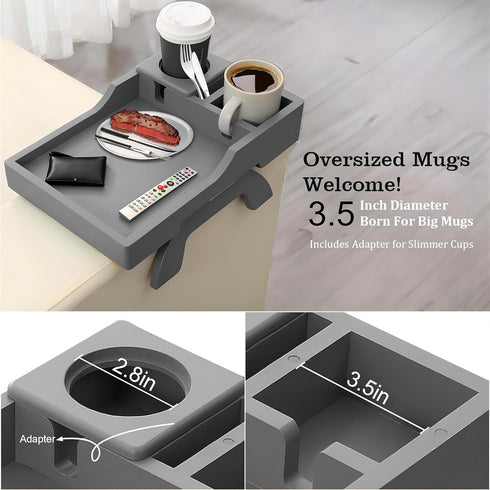 Couch Cup Holder, 4-in-1 Side Couch Arm Tray with Phone Holder, Sofa Clip on Side Table for Home Drinks and Snacks