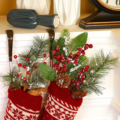 12 14 Inch Tatuo Pieces Christmas Pine Picks and Sprays Artificial Assorted Berry Stem Large Faux Pine Cone Branches