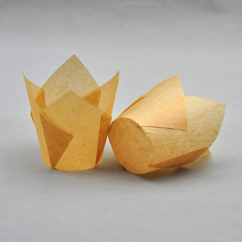 Muffin Greaseproof Paper Baking Cupcake Cups, 2" x 3 1/2", Natural Tulip Baking Cup, Case of 125 pcs
