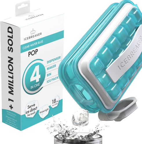 ICEBREAKER POP 2024, Sanitary Silicone Ice Cube Tray for Freezer, Makes 18 Cubes Without Touching Ice