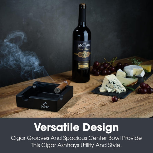 Pardo Cigar Unbreakable Ashtray for Outdoors - Large Ring Gauge, Square Matte Black, 4 Holder Design, 6x6x1.5 inches