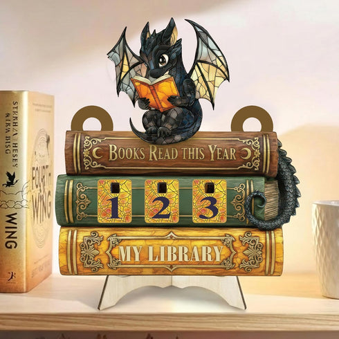 Store Dragon Books Read This Year Counter, Wooden Book Reading Tracker Sign, Fantasy