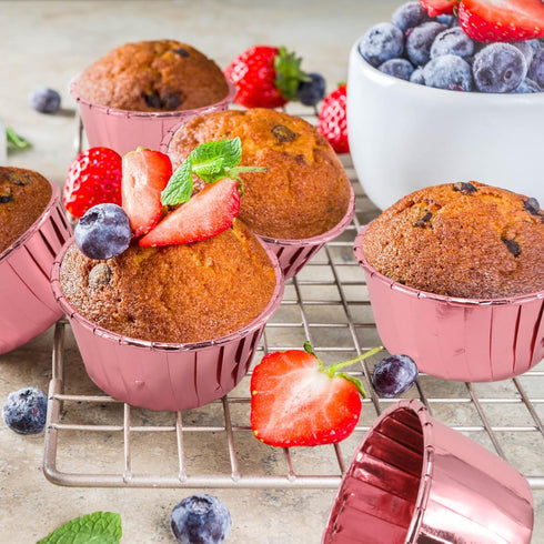 Rose Gold Foil Cupcake Liners, 100 pcs Disposable Muffin Liners, 3.5 Oz Wrappers for Baking