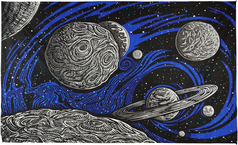 Sunshine Joy 3D Galactic Outer Space Planetary Psych Art Mini Tapestry Wall Hanging - 30x45 Inches