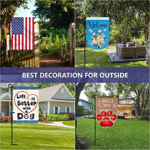 YEAHOME Garden Flag Holder Stand, 6mm Weather-Proof Black Metal Flagpole with Tiger Clip and Rubber Stopper