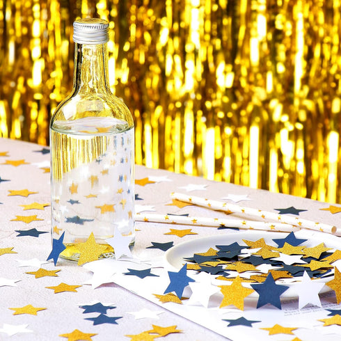 300pcs Navy Blue White Gold Confetti, Glitter Paper Decor for Birthday, Graduation, Baby Shower Party Decorations