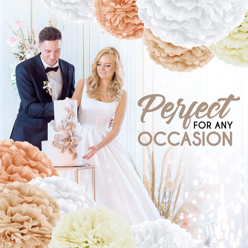 EPIQUEONE 20 Pieces Tissue Paper Pom Poms in Blush Pink, Dusty Rose, Mauve, Cream - Party Decorations (White, Ivory,
