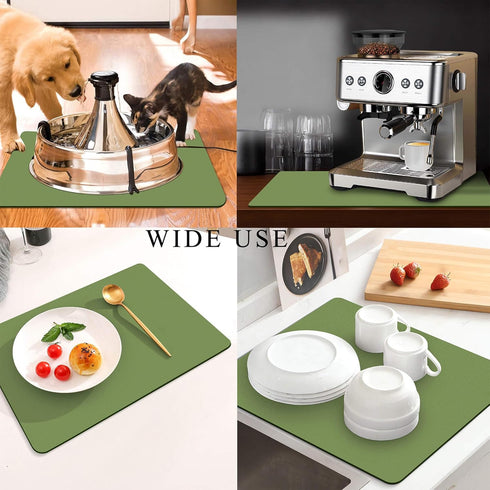 Coffee Mat for Countertops ,Coffee Bar Accessories Fit Under Coffee Maker Espresso Machine, Absorbent Hide Stain Rubber Mat for Countertop ,Dish Drying Mat for Kitchen Counter (Green, 12"x19")