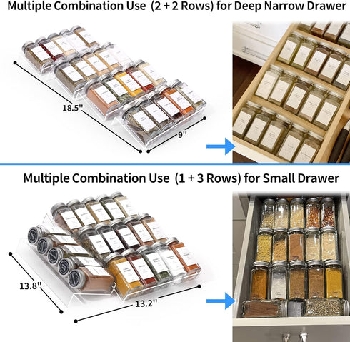 Clear Acrylic Spice Drawer Organizer, 4 Tier - 1 Set Seasoning Jars Drawers Insert, Kitchen Spice Rack Tray (Jars not