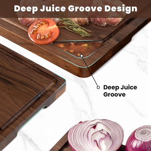 Heimlove (12"x8") Walnut Wood Cutting Board for Kitchen, Reversible Wooden Chopping Board with Deep Juice Grooves