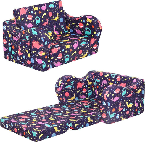 MOMCAYWEX Kids Sofa, 2-in-1 Flip-Out Foam Couch, Foldable Soft Play Lounge Chair,
