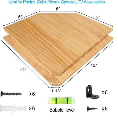 Set 2, (12 inch) Wood Corner Wall Shelves of Solid Wood Corner Floating Shelves, Round End Wall Mounted Floating Corner