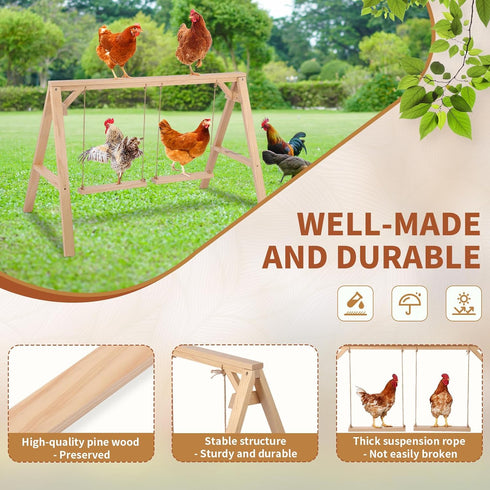 SENXILLER 2 68 Pine Wood Chicken Roosting Bars with Swings WeatherResistant Poultry Perch for Chickens Backyard Coop