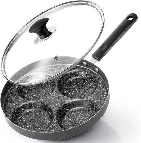 Modern Innovations 4-Cup Nonstick Egg Frying Pan with Lid, Mini Pancake Pan for Stove Top, Breakfast Maker