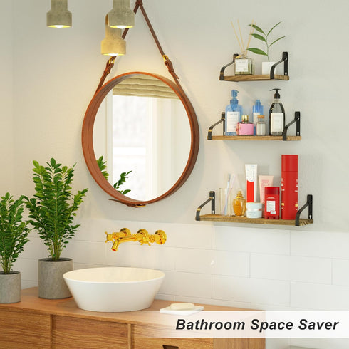 Set 3, Love-KANKEI Floating Shelves Wall Mounted of Rustic Wood Wall Storage Shelves for Bedroom, Living Room