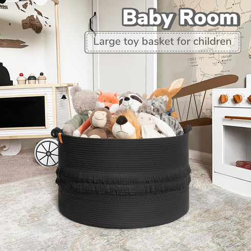 CherryNow Extra Large Black Laundry Basket - Rope Storage for Bathroom, Bedroom, Living Room, 22 x 14 inches