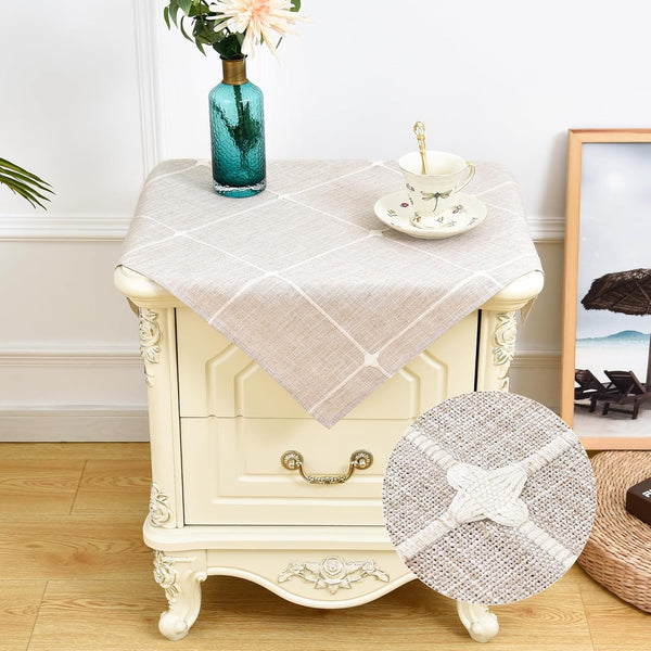 NEWISHER Farmhouse Embroidered Plaid Tablecloth Lattice Fabric Bedside Table Cloth Rustic Checkered