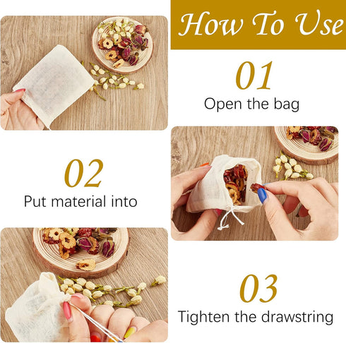 TUZAZO 50 Pack Reusable Tea Bags, Natural Unbleached Cotton Cheesecloth Bags for Straining, Drawstring Muslin Bags