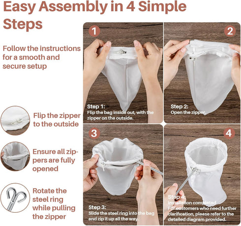RAINFLOW 3 Fine Mesh Strainer Bags - Reusable Cheese Cloth Bags with Stainless Steel Handle for Straining, Coffee