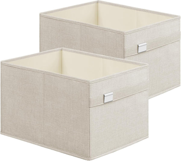 SONGMICS Storage Baskets, Set of 2 Extra Large 30L Fabric Storage Bins, 15.7 x 11.8 x 9.8 Inches, Cloud White