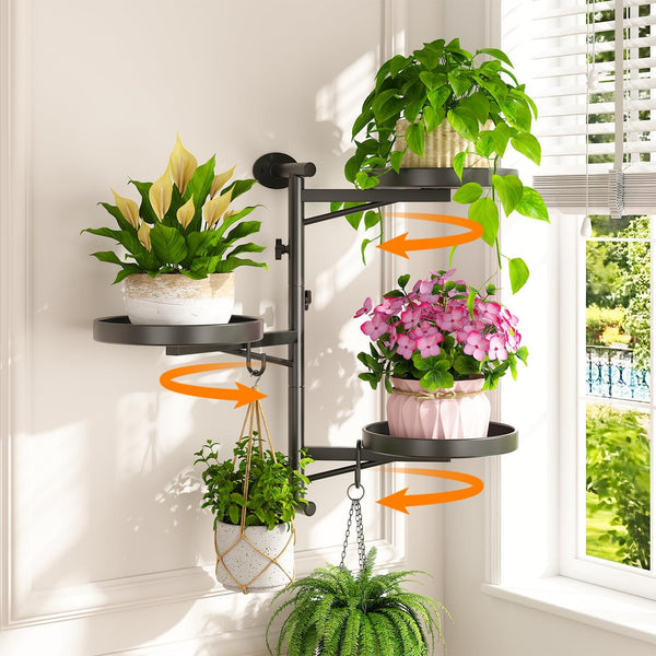 LASZOLA Rotating Plant Hangers Shelves Wall Mounted Indoor, 3 Tier Metal Window
