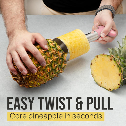 Zulay Kitchen Stainless Steel Pineapple Corer & Slicer - Heavy Duty Cutter with Reinforced Blade, Pink