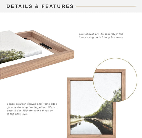MCS Floating Frame with Canvas, Art Frames for Canvas Paintings with Adhesive Fasteners, Walnut Woodgrain, 8 x 10 Inch