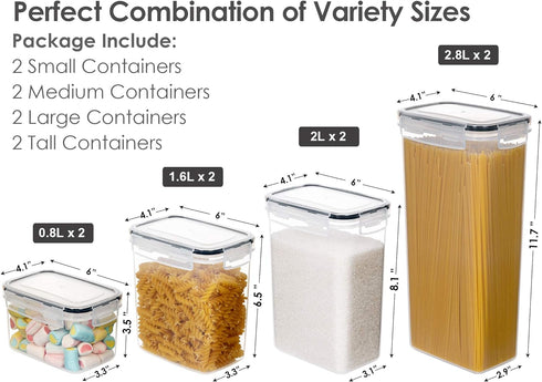 8 CHEFSTORY Airtight Food Storage Containers with Lids, PCS Plastic Storage Canisters for Kitchen & Pantry