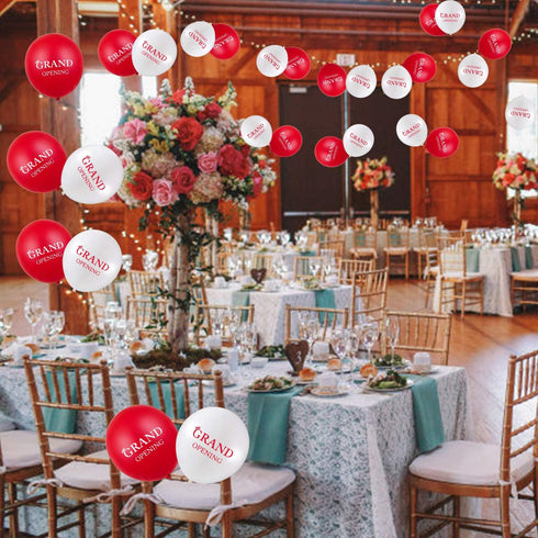 60 Pieces Grand Opening Balloons, 12 Inch Double Side Celebrate Business Latex Balloons with 3 White Ribbons