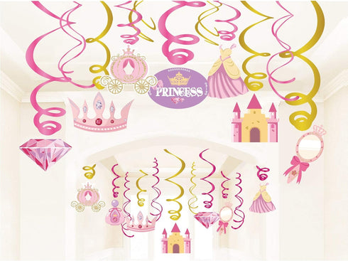 30Ct Princess Hanging Swirl Decorations, Cinderella Party Supplies, Pink Decor for Fairytale Baby Shower