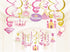30Ct Princess Hanging Swirl Decorations, Cinderella Party Supplies, Pink Decor for Fairytale Baby Shower