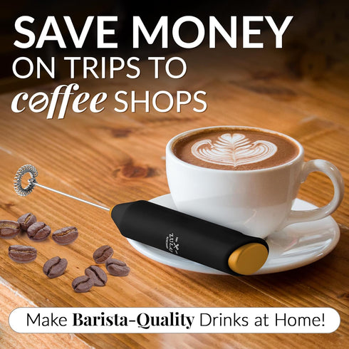 Zulay Kitchen Powerful Milk Frother Wand, Mini Handheld Stainless Steel Drink Mixer for Coffee, Lattes, Black/Copper