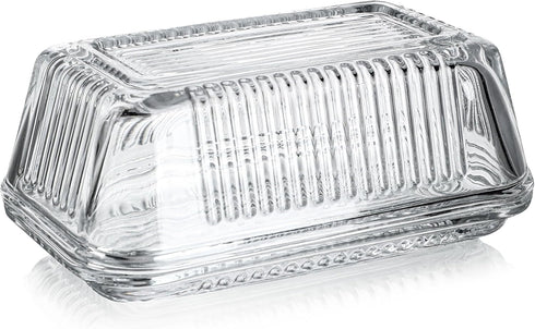 Countertop, 6.5" Clear Glass Butter Dish with Lid for Crystal Butter Dish with Cover, Covered Butter Tray