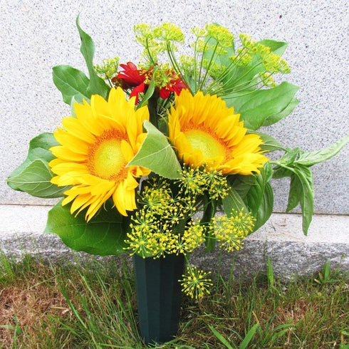 Black Duck Brand Green Plastic Cemetery Memorial Grave Flute Flower Vases, 9.75", 2 Pack